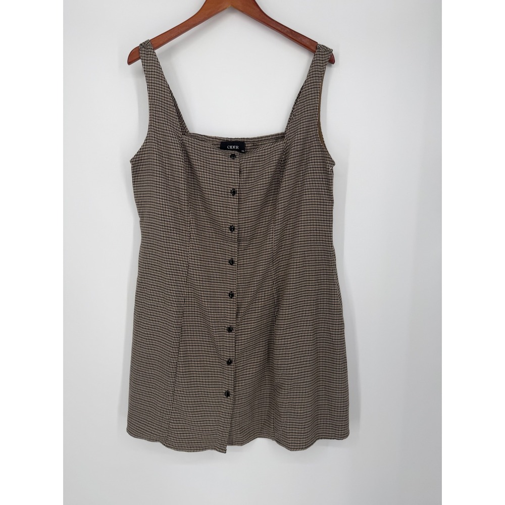 Cider Women Romper 1XL Brown Houndstooth Plaid Dark Academia Preppy Collegiate